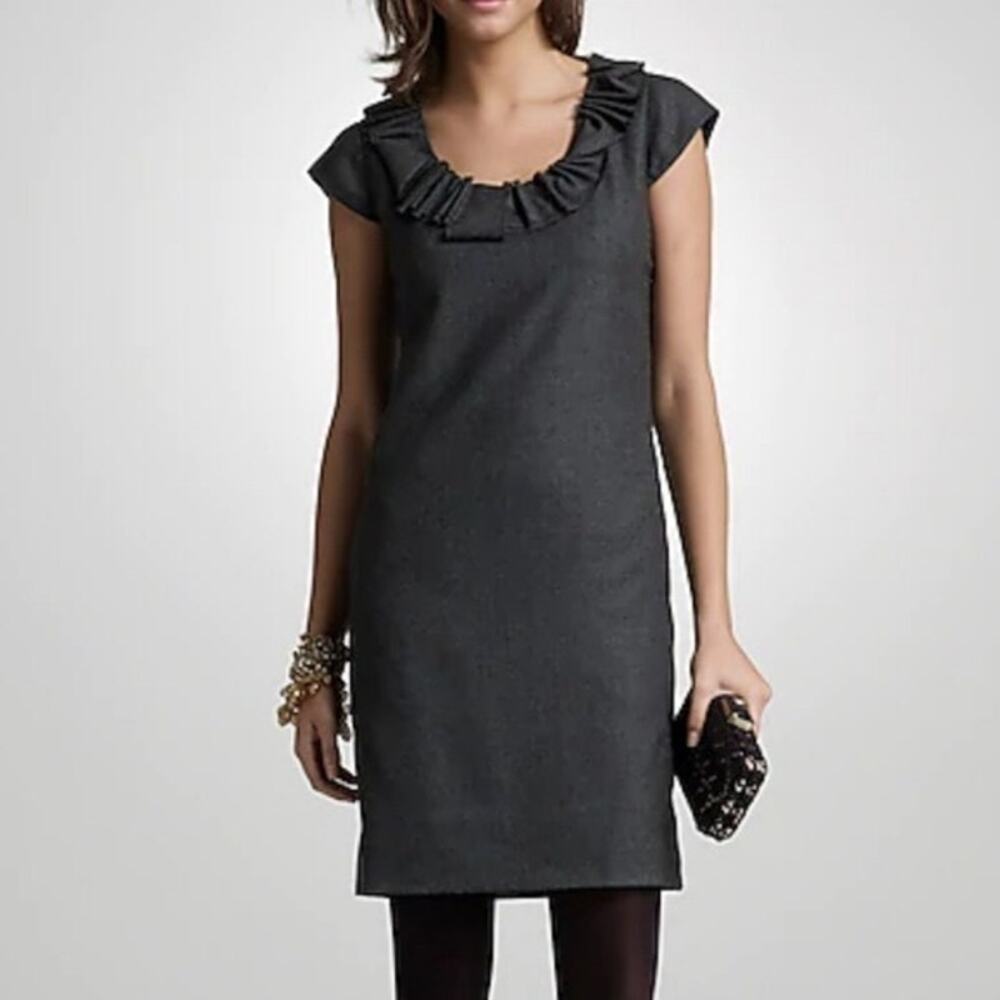 J Crew Dress Wooly Ribbon Ravine Career Office Neutral Academia Black Size 2P